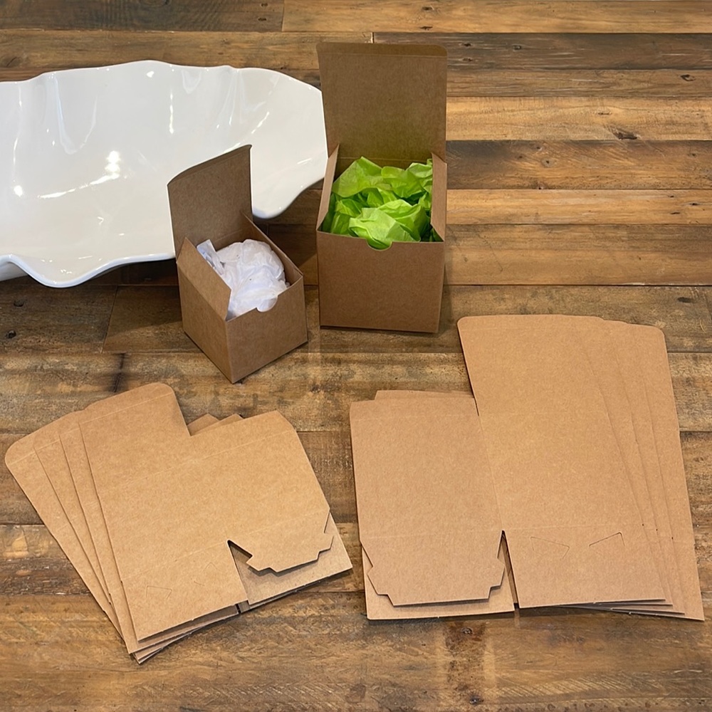 set of 10 BRAND NEW Kraft Brown Gift Boxes five 3” & five 4” cubed any occasion